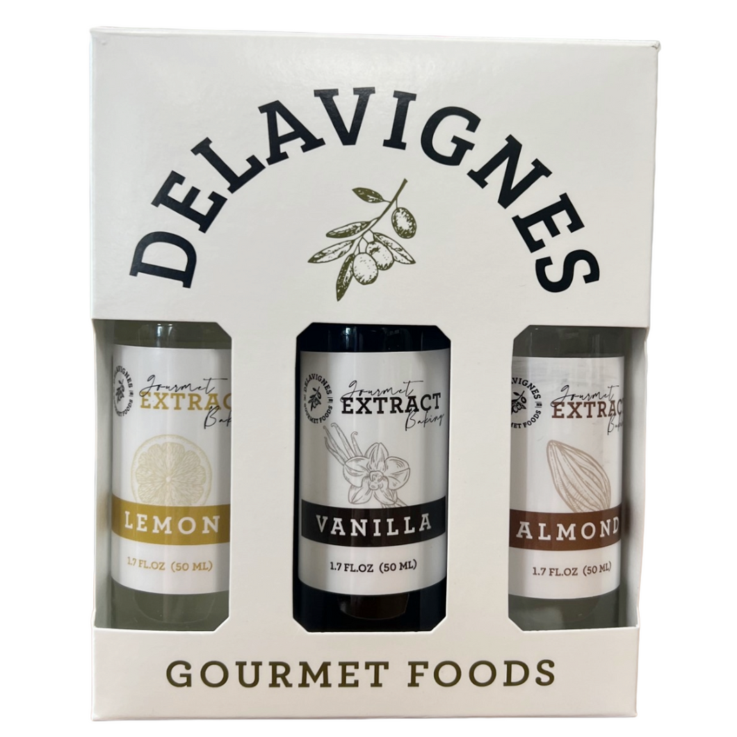 3 Pack Premium Baking Extract Gift Set – Delavignes Gourmet Food 3 Pack Premium Baking Extract Gift Set – Delavignes Gourmet Food